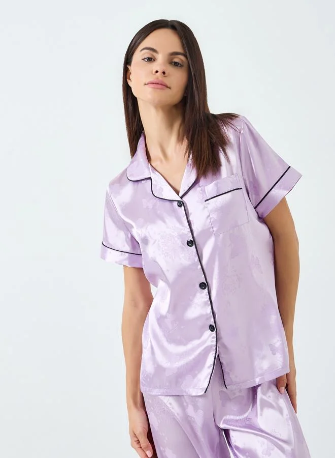 Take Two Women Purple Satin Shirt and Pyjama Set
